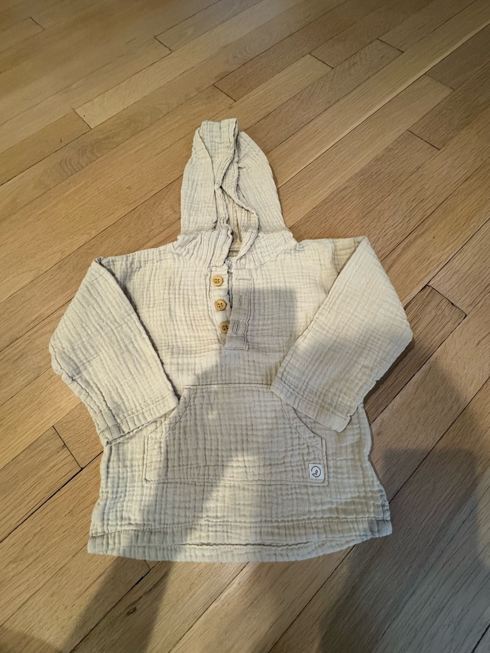 Kids Organic Lightweight Gauze Hooded Pullover Sweatshirt in Cream